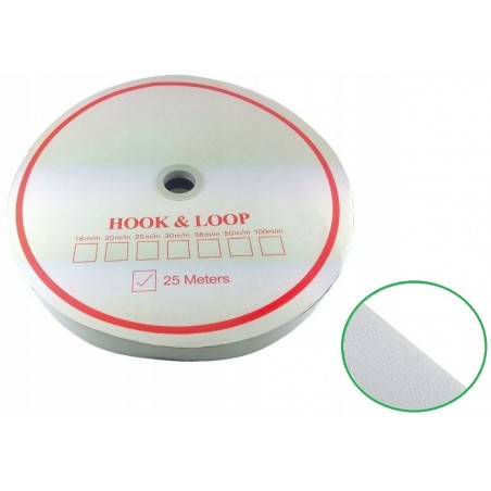 RZEP z KLEJEM SAMOPRZYLEPNY 16mm / 25m Biały Haczyk 