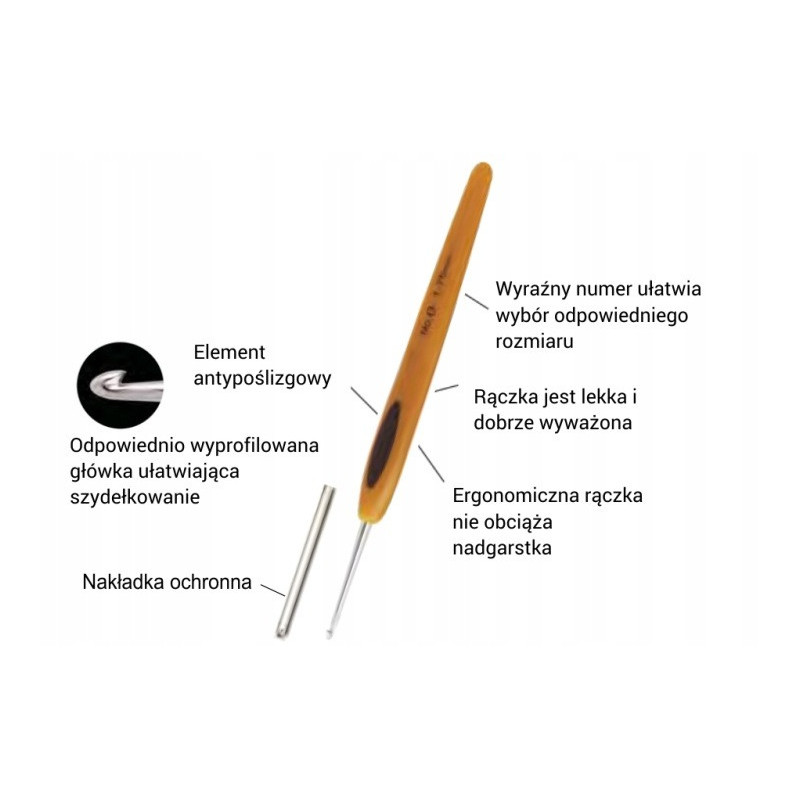 Szydełko z Ergonomiczną Rączką CLOVER Soft Touch Steel 0,9mm